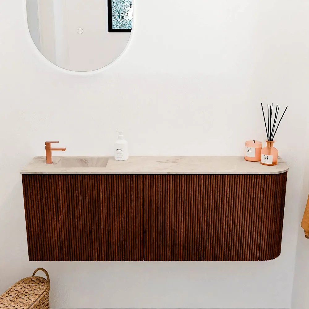 Mondiaz Joya DLux 110cm toiletmeubel ronding rechts ruby met wastafel faye links 1 kraangat frappe