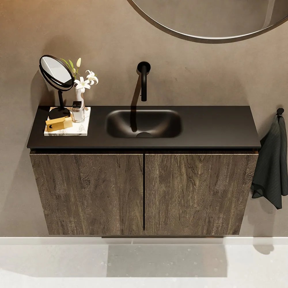 Mondiaz Ture 80cm toiletmeubel dark brown met wastafel urban midden geen kraangat