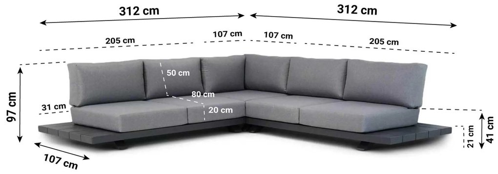 Loungeset 5 personen Aluminium/Rope Grijs Santika Furniture Santika Attico