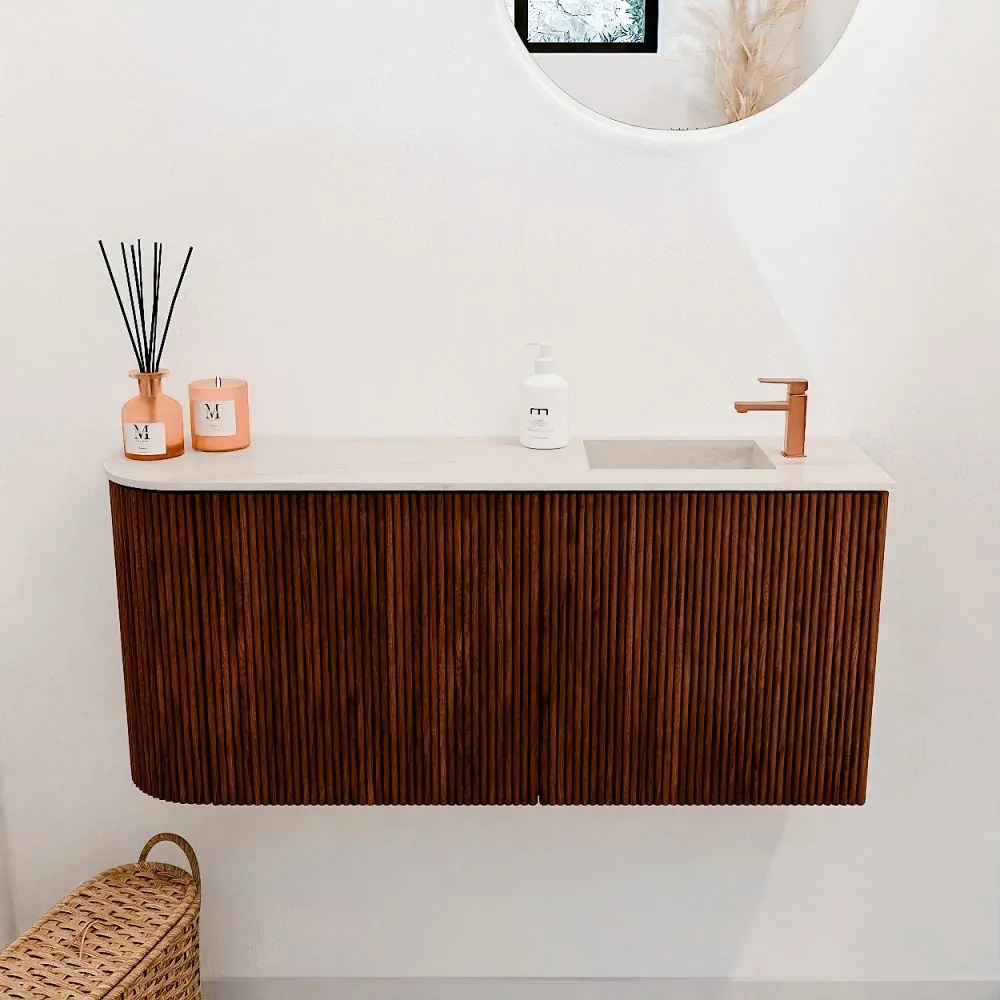 Mondiaz Joya DLux 90cm toiletmeubel ronding links ruby met wastafel faye rechts 1 kraangat meli