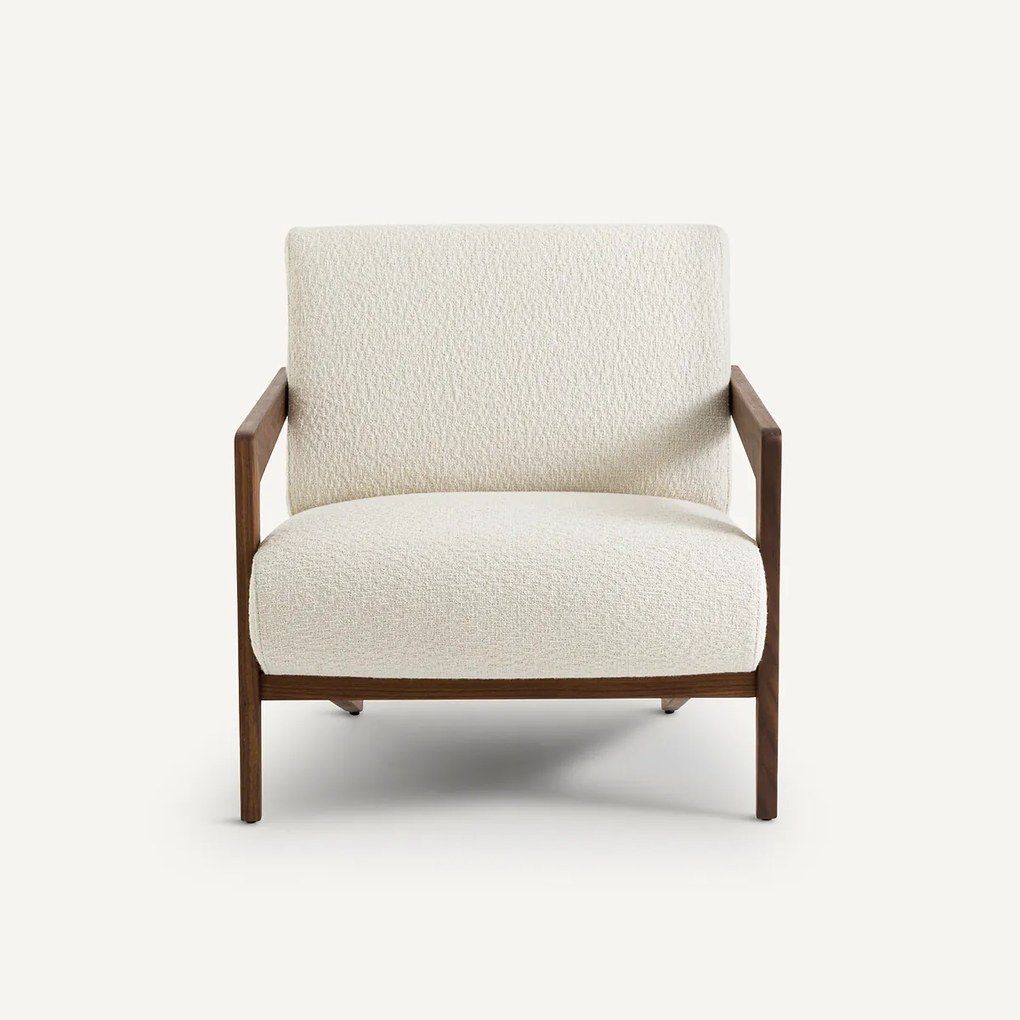 Fauteuil in massief notenhout in bouclé stof, Izag