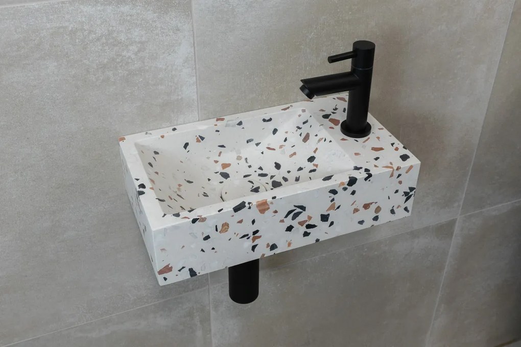 Saniclear Terrazzo fonteinset met rechte kraan in mat zwart