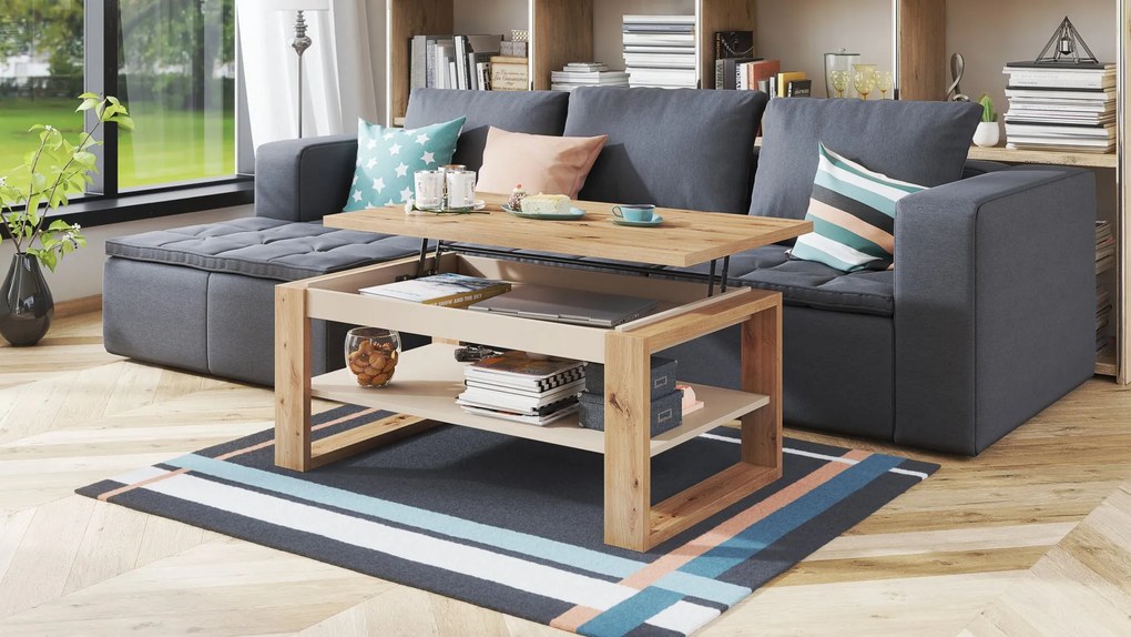 NUO eiken artisan / beige, salontafel