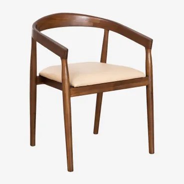 Set Van 4 Eetkamerstoelen Met Armleuningen Van Teakhout En Visby-leer Beige Vintage - Sklum