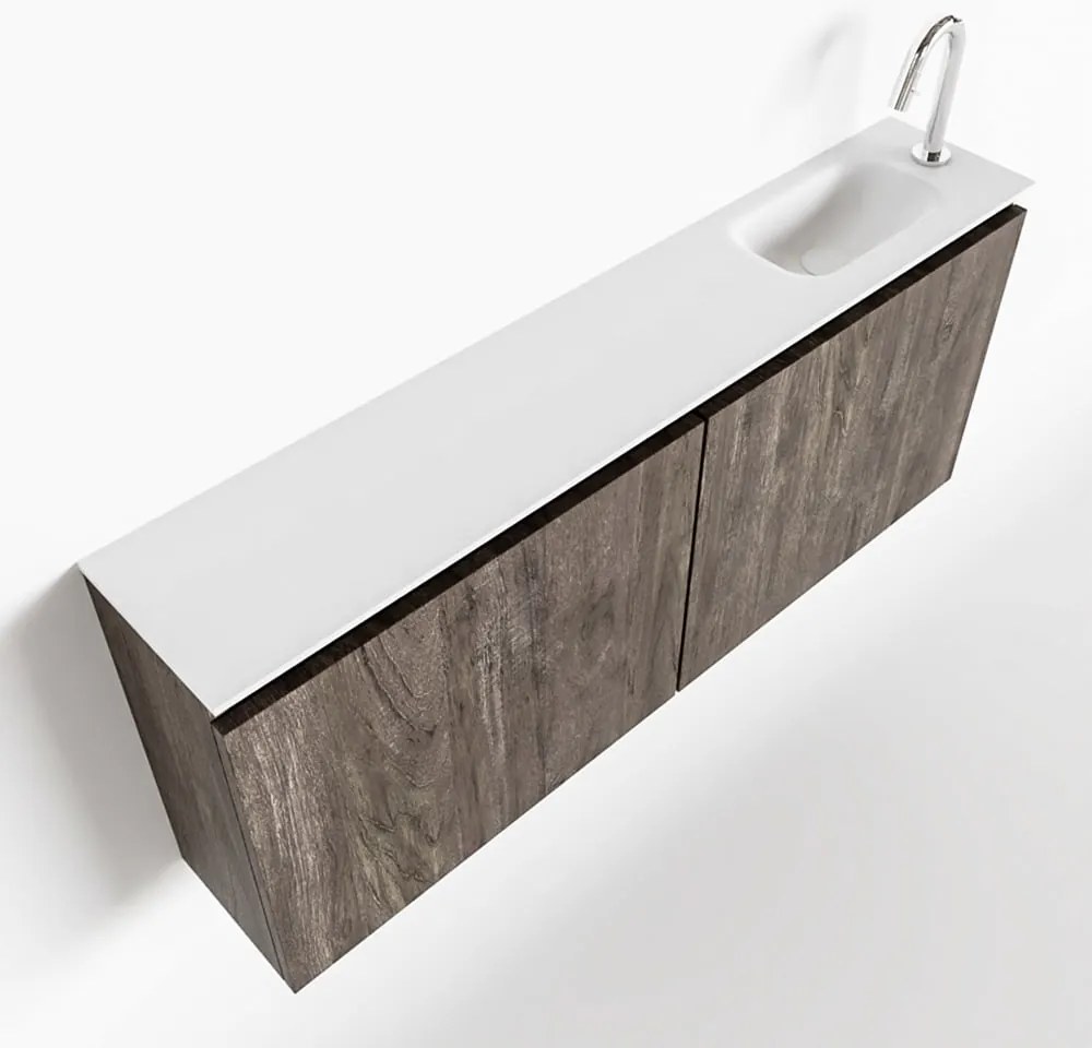 Mondiaz Ture 120cm toiletmeubel dark brown met wastafel talc rechts 1 kraangat