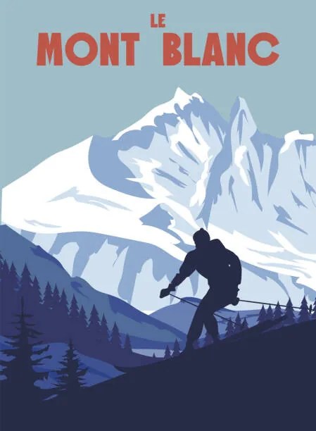 Ilustratie Mont Blanc Ski resort poster, retro, VectorUp