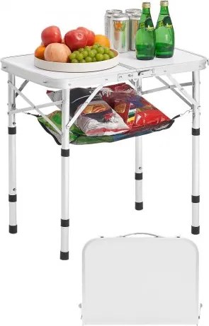 VEVOR Opvouwbare tafel Buffettafel Draagbare Multifunctionele tafel 60 x 40 cm, In hoogte verstelbare tafel (voor 2-4 personen) met draaggreep, Tuintafel Campingtafel voor Feesten Picknick Camping Grillen BBQ, Zilver