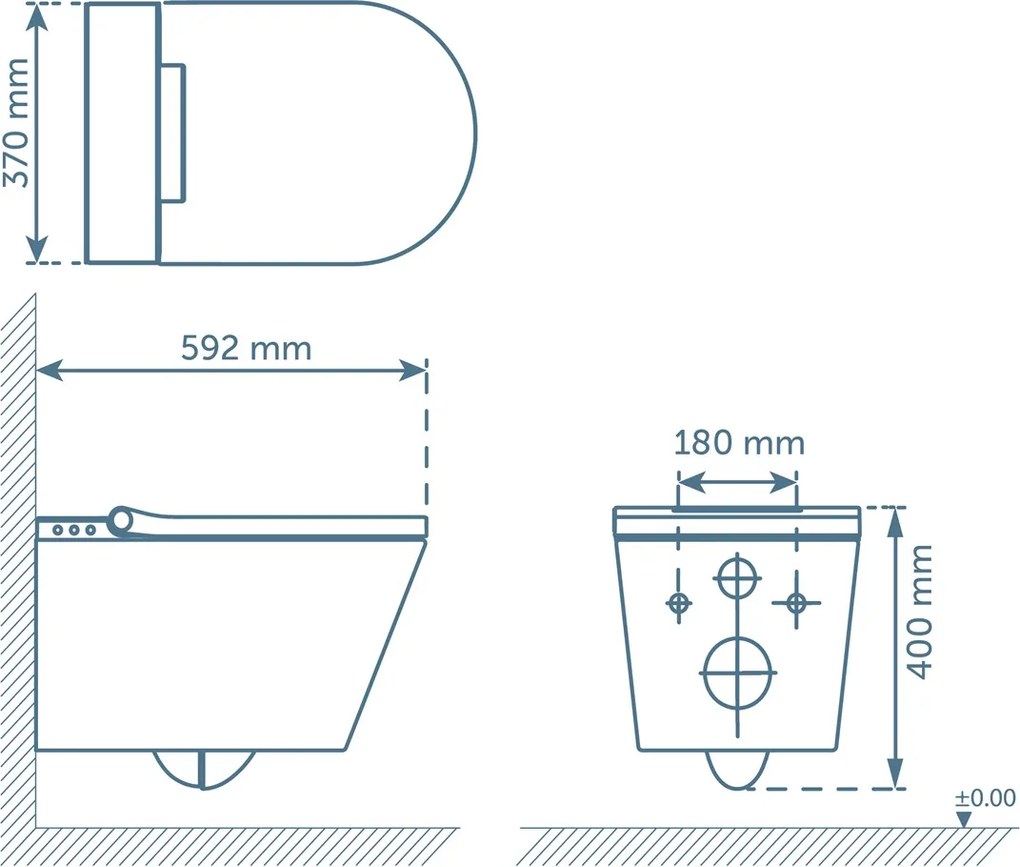 Schutte Cesari randloze douche wc met slimme zitting zwart mat