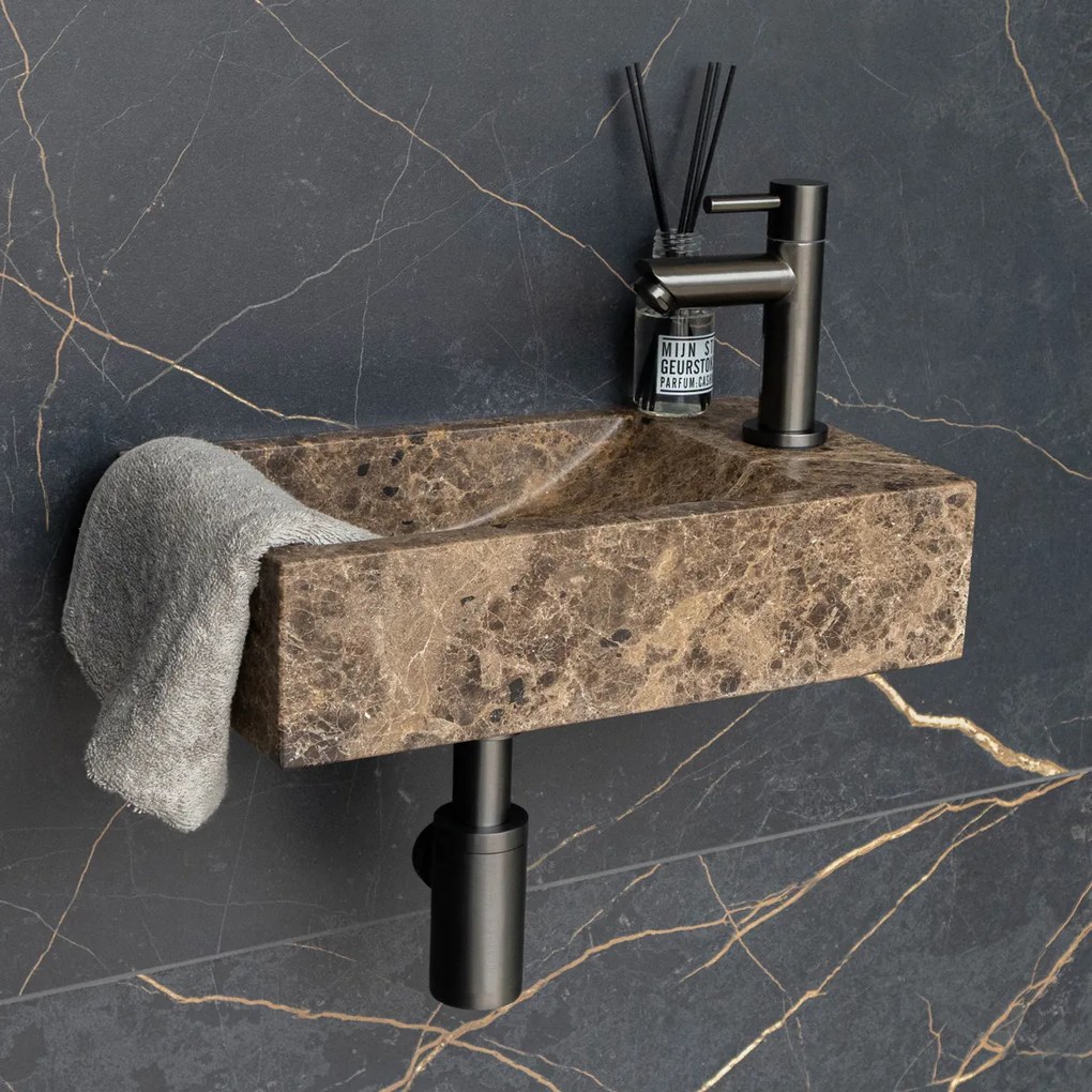 Saniclear Dark Emperador fonteinset met rechte kraan in gunmetal