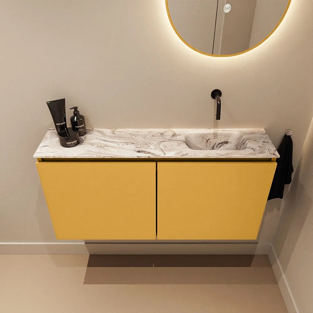 Mondiaz Ture DLux toiletmeubel 100cm ocher met wastafel glace rechts zonder kraangat