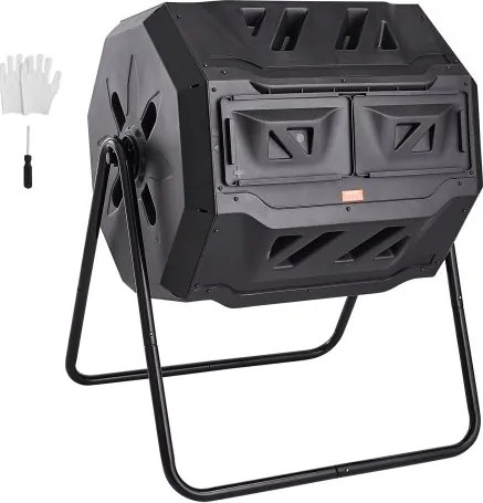 VEVOR Tumbling Composter Bin Composter Tumbler 162,7 L, Drum Composter Draaibare Tumbling Composter met dubbele kamer 735 x 625 x 955 mm, 50 kg Dragende tuincompostcontainer inclusief handschoenen