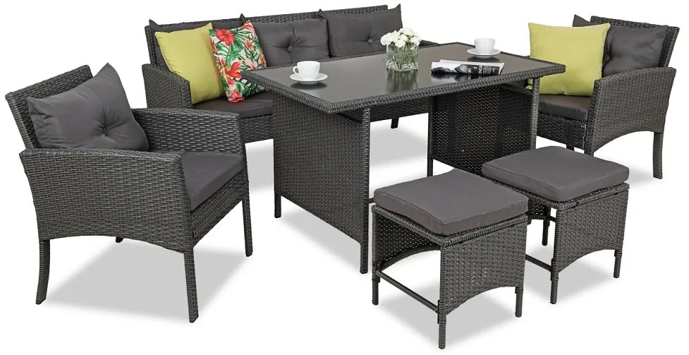 Technorattan set met poefs Bari Garden Point antraciet
