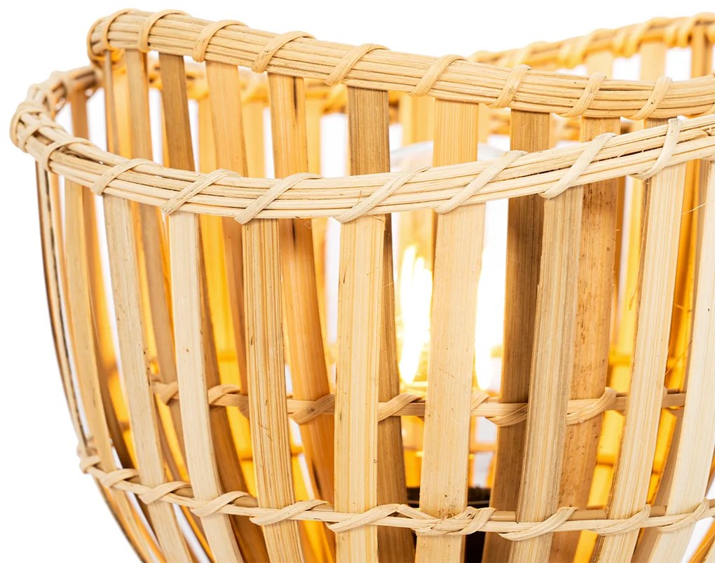Oosterse tafellamp zwart met naturel bamboe - Pua