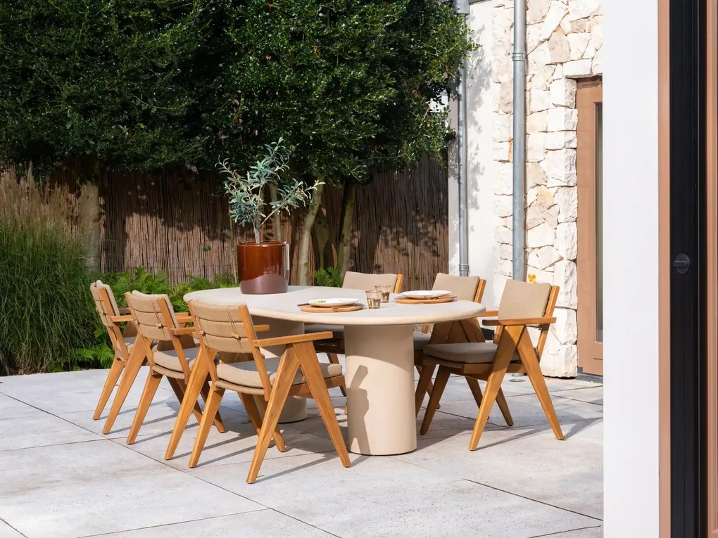 4 Seasons Outdoor Mats tuinset teak met Hampton tuintafel 240 cm Tuinset beige weerbestendig