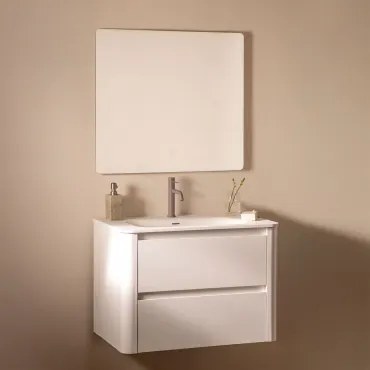 Egerton Zwevend Houten Badkamermeubelset Met Geïntegreerde Wastafel Wit & Rechthoekige Led En Anticondens 80x70 Cm Riben & Bruin - Mokka - Sklum