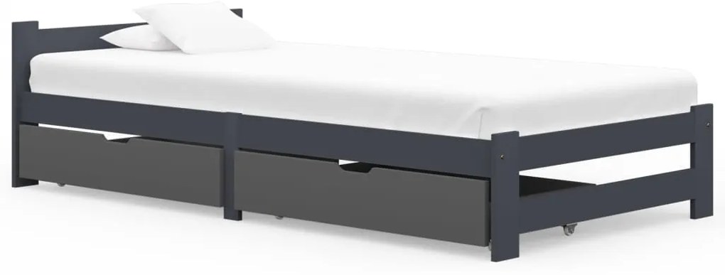 vidaXL Bedframe met 2 lades massief grenenhout donkergrijs 100x200 cm