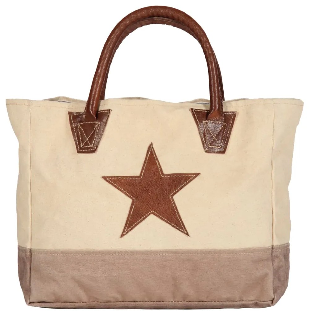 vidaXL Boodschappentas 32x10x37,5 cm canvas en echt leer beige