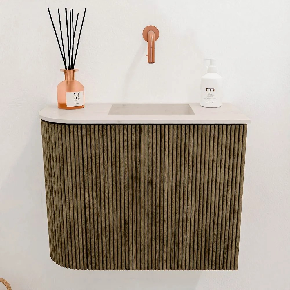 Mondiaz Joya DLux 50cm toiletmeubel ronding links dusk met wastafel faye rechts zonder kraangat meli