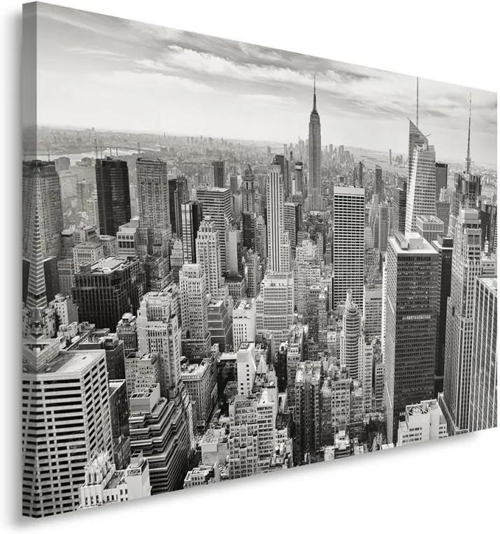 Schilderij - New York in zwart en wit, bovenaanzicht