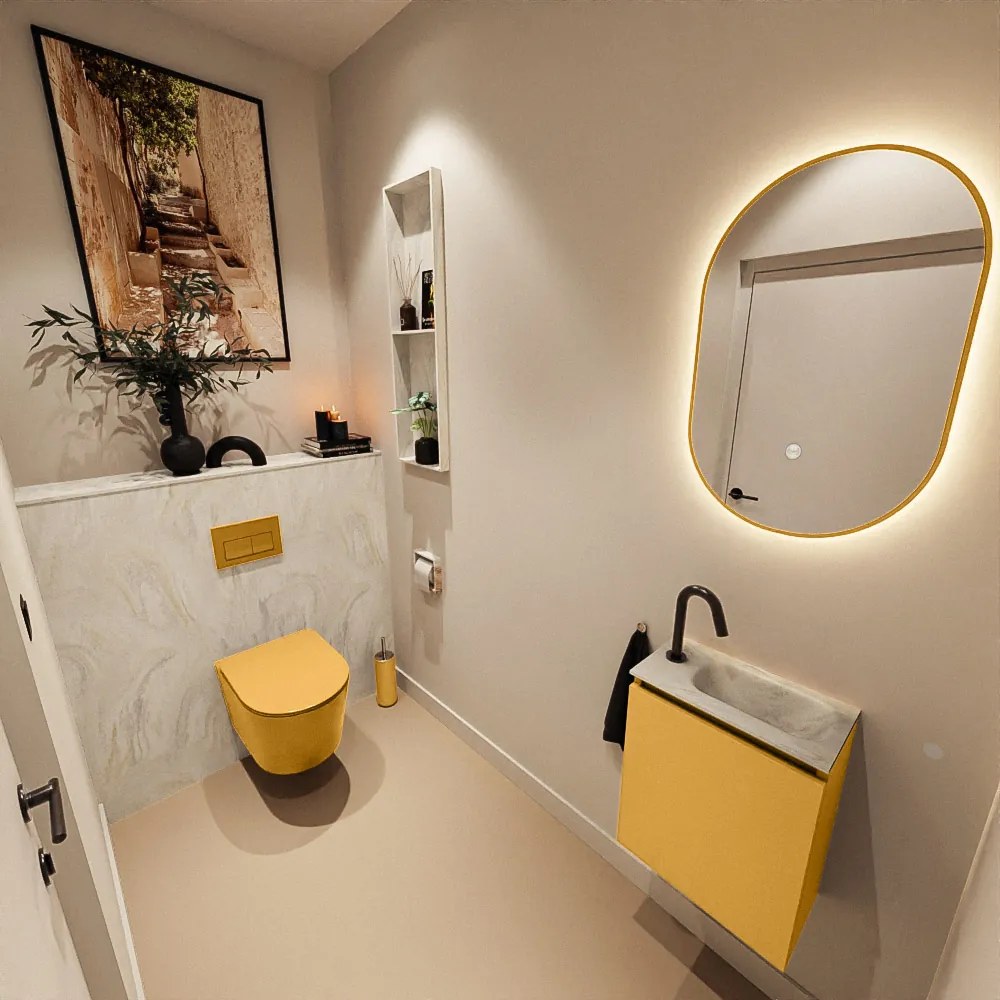 Mondiaz Ture DLux toiletmeubel 40cm ocher met wastafel ostra rechts met kraangat