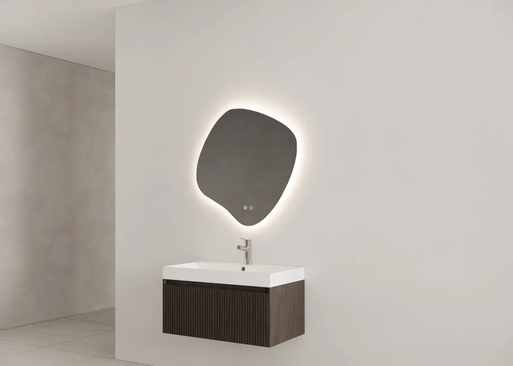 Gliss Design Timotheus badmeubel met ribbelfront 60cm charcoal met glans witte wastafel Lako