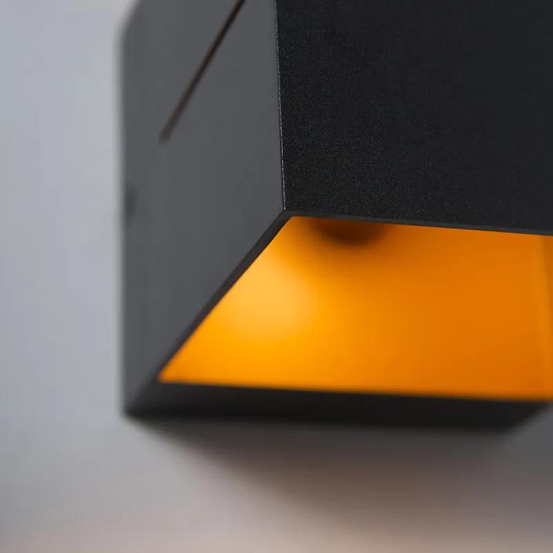 Set van 2 wandlampen zwart met gouden binnenkant 9,7 cm - Transfer Groove Binnenverlichting Lamp
