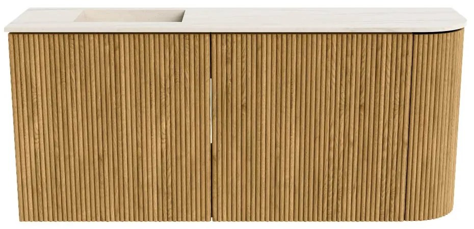 Mondiaz Joya DLux 90cm toiletmeubel ronding rechts oak met wastafel faye links 1 kraangat meli