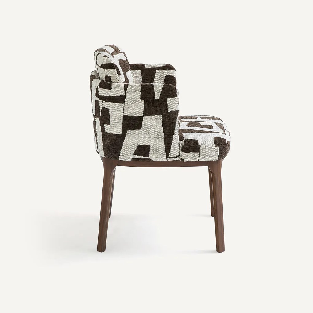 Tafelfauteuil, walnoot en jacquard stof, JABOTE