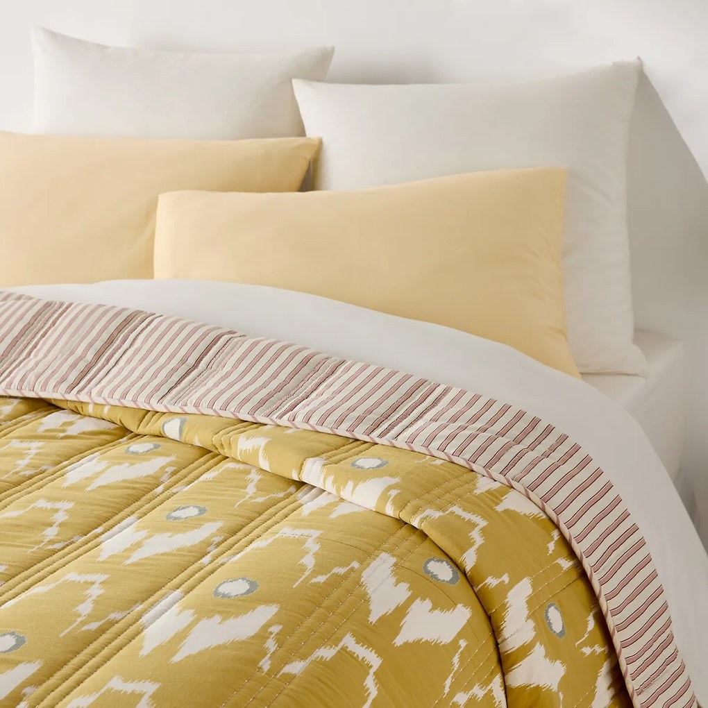 Kantha sprei, ikatprint en strepen, gewassen katoen, ASTANA