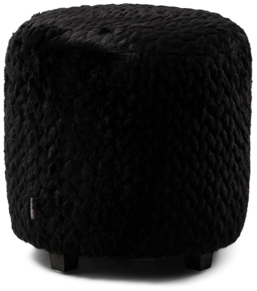 Rivièra Maison - Silver Creek Footstool Fur Black - Kleur: zwart