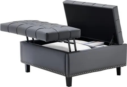 VEVOR Vierkante leren poef met opbergruimte, gestoffeerde salontafel met gecapitonneerde knopen en opklapbaar ontwerp, PU-leer met spons met hoge dichtheid voor woonkamer/slaapkamer, grijs
