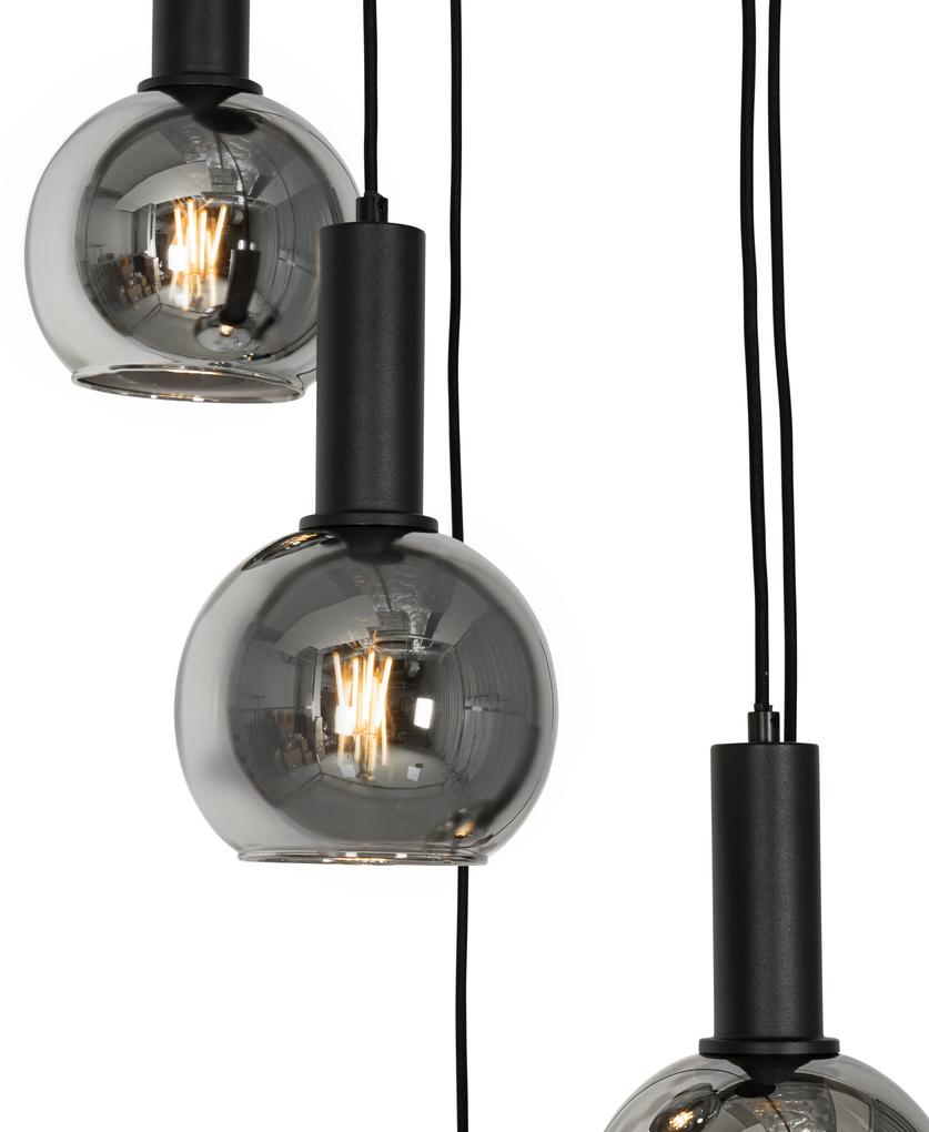 Art Deco hanglamp zwart met smoke glas rond 5-lichts - Josje Art Deco E27 Binnenverlichting Lamp