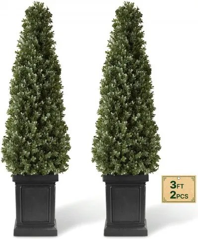 VEVOR Kunstplant 2 stuks. Kunstmatige buxus met PP-pot 1000 mm, decoratieve plant voor woonkamer, balkon, kantoor, veranda, tuin of terras, UV-bestendig, kunstboom gemaakt van PE, levensecht, binnen en buiten
