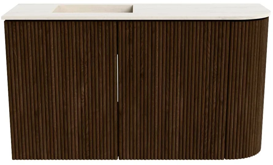 Mondiaz Joya DLux 70cm toiletmeubel ronding rechts walnut met wastafel faye links 1 kraangat meli