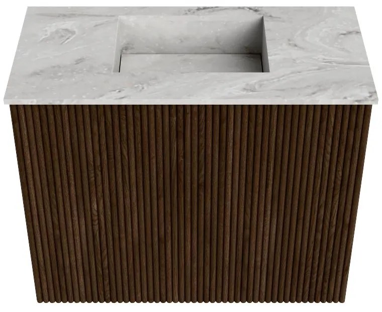 Mondiaz Joya DLux 50cm toiletmeubel walnut met wastafel faye midden zonder kraangat glace