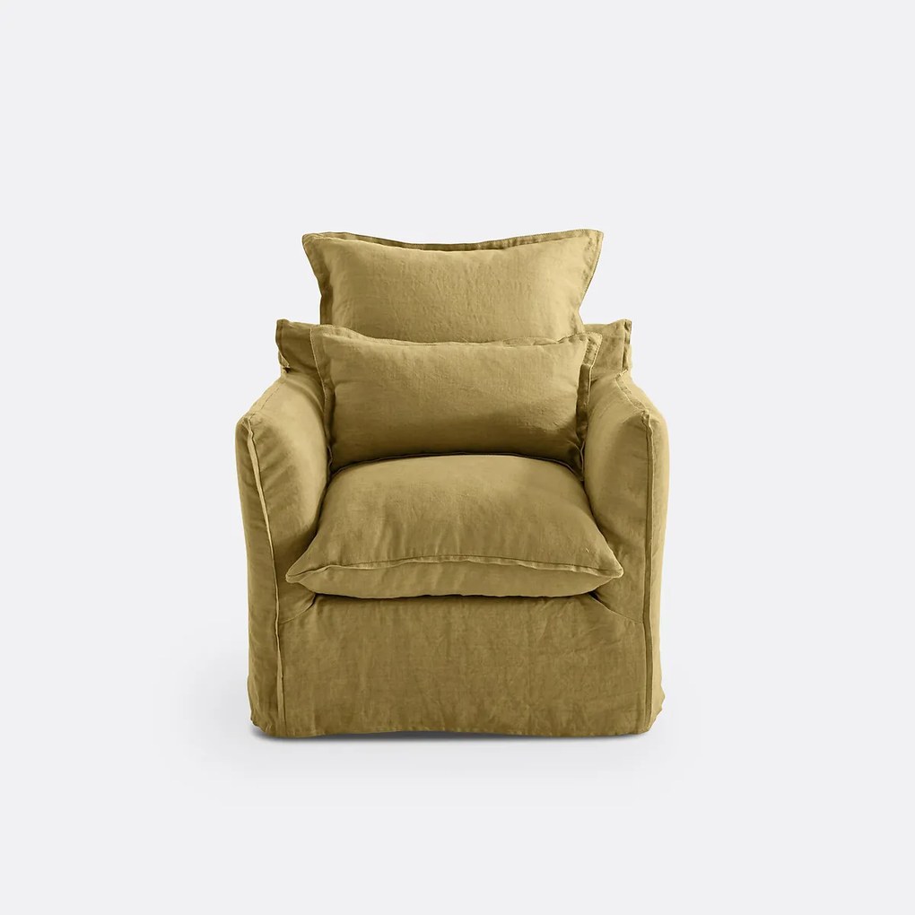 Fauteuil, afneembare hoezen, in gekreukt linnen, Odna