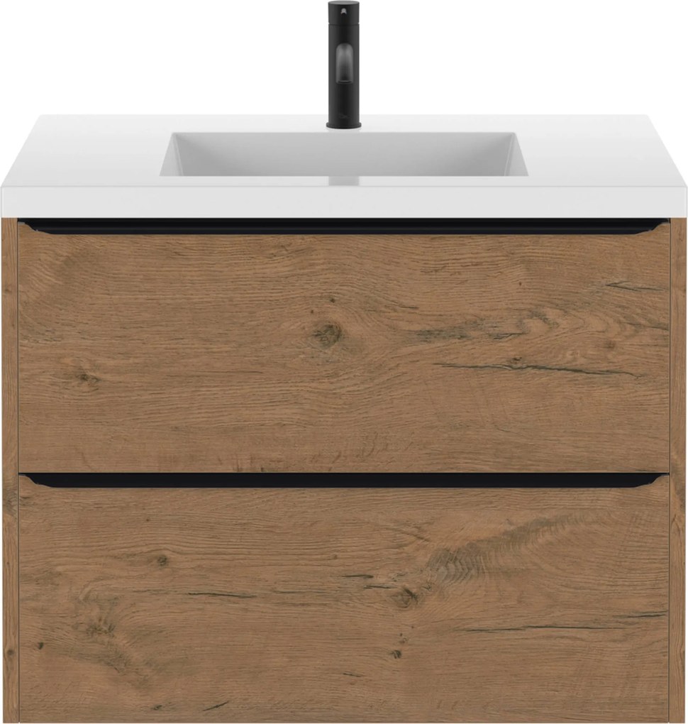 Saqu Salto Actie voorgemonteerd badmeubel incl. wastafel 80x52cm wild eiken/zwart