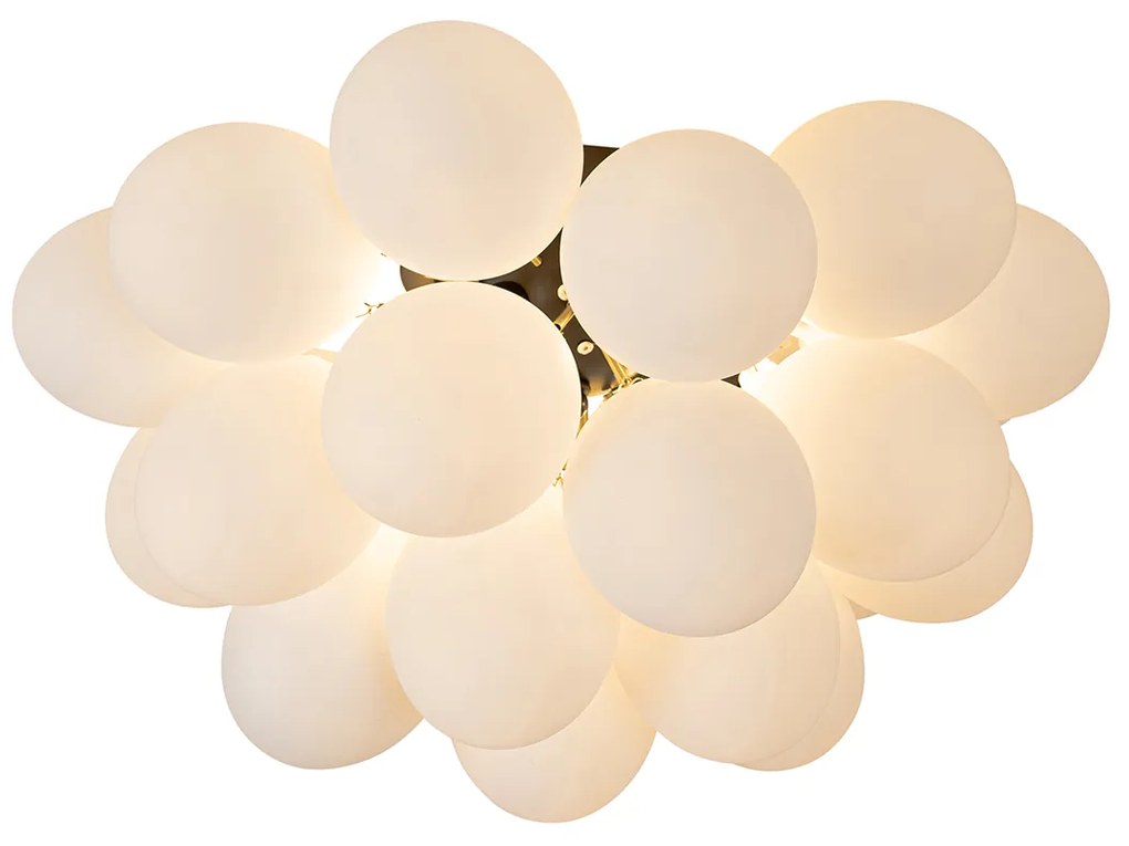 Art deco plafondlamp zwart met opaal glas 6-lichts - Uvas