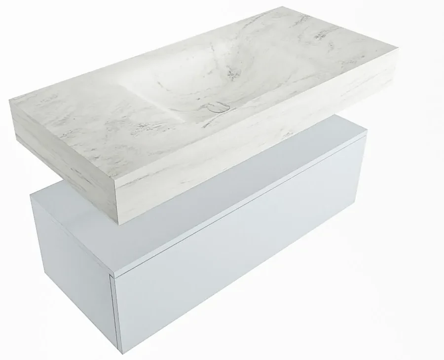 Mondiaz Alan DLux badmeubel 100cm clay 1 lade met wastafel opalo midden zonder kraangat