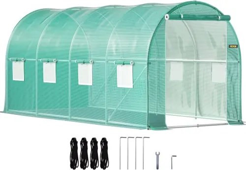 VEVOR Overspannen Dakkas, 4,6 x 2,1 x 2,1m Foliekas, Gegalvaniseerd Stalen Frame en PE Dekzeil Kastunnel, Waterdicht UV-bestendig Tomatenkas, Inlooptunnelkas voor het Kweken van Groentenbloemen, Groen