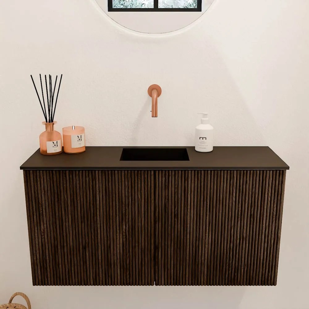 Mondiaz Joya 80cm toiletmeubel walnut met wastafel faye midden zonder kraangat urban