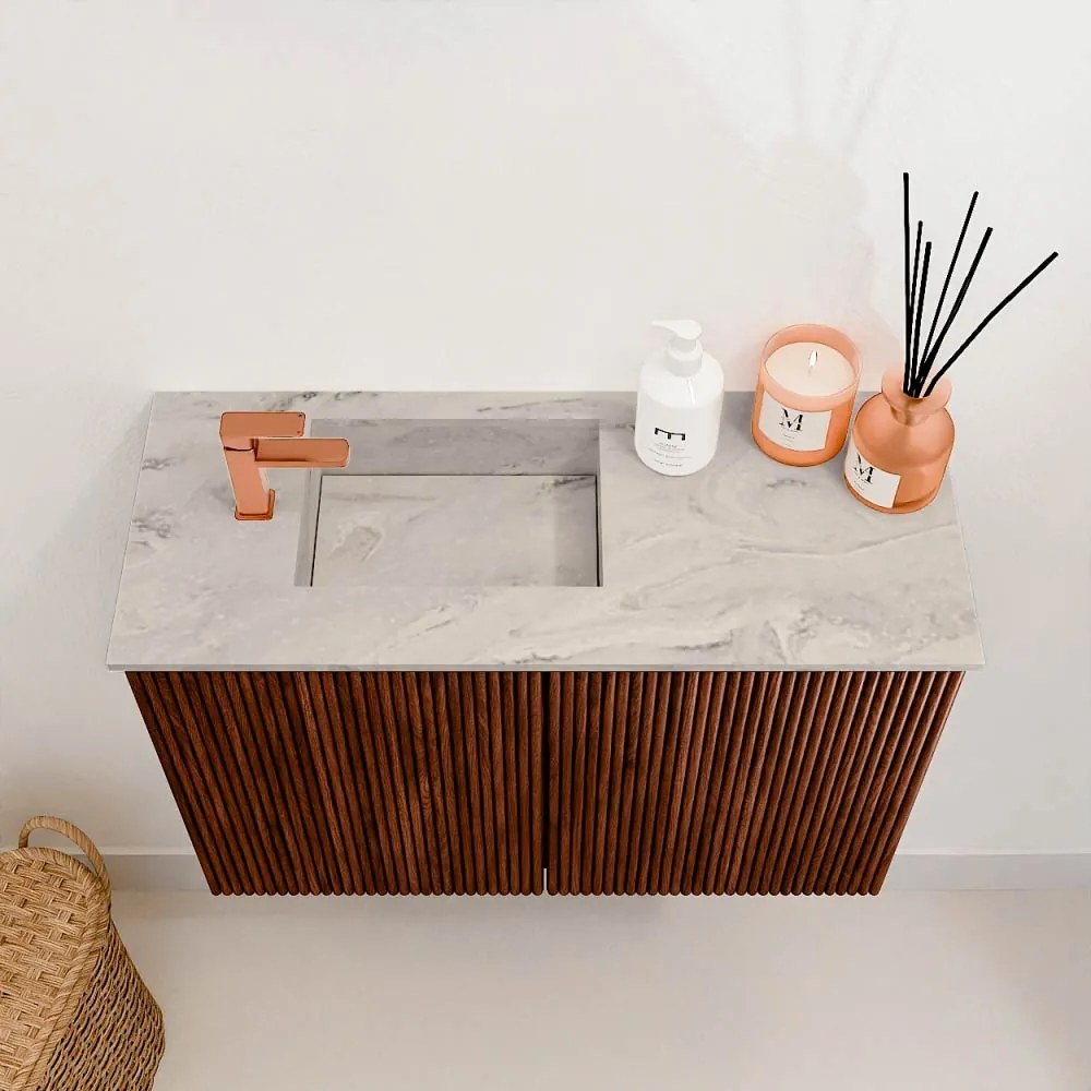 Mondiaz Joya DLux 60cm toiletmeubel ruby met wastafel faye links 1 kraangat glace