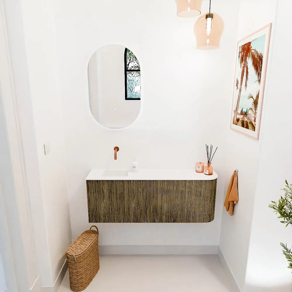 Mondiaz Joya 110cm toiletmeubel ronding rechts dusk met wastafel faye links zonder kraangat talc
