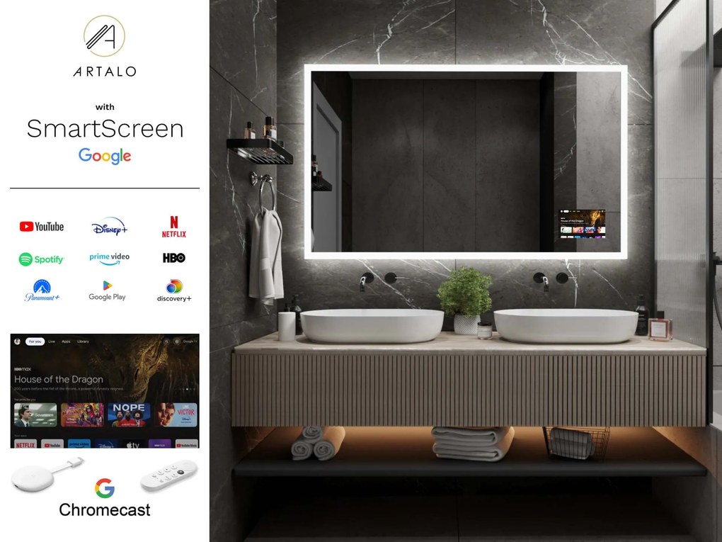 SMART spiegel met LED verlichting M1 + SmartScreen with Google Chromecast