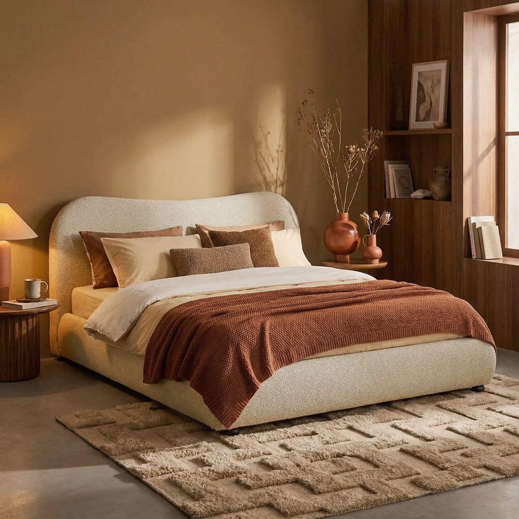 Bedframe Beige Stof Met Organisch Hoofdbord 160x200 Cm