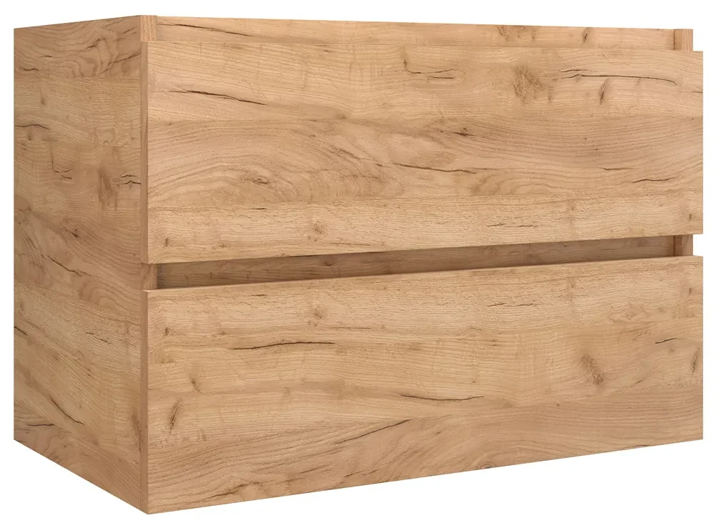 Modulo Badkamermeubel Met Wastafel | 120 Cm Middenbruin Eiken Greeploos Front Mineraalmarmer 3 Lades 127963