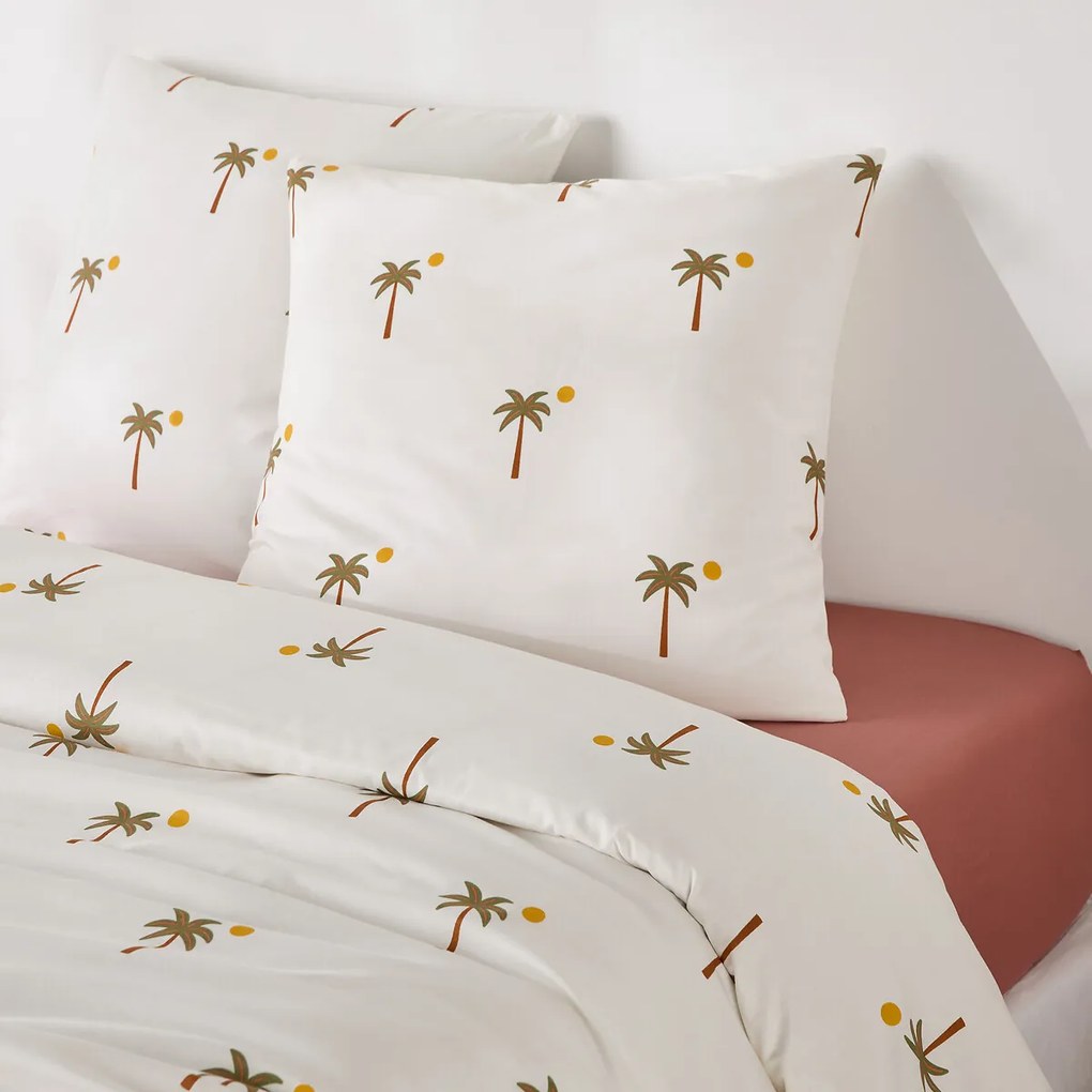 Bedset 30% gerecycled katoen, vierkant kussensloop, palmboomprint, PARADELA