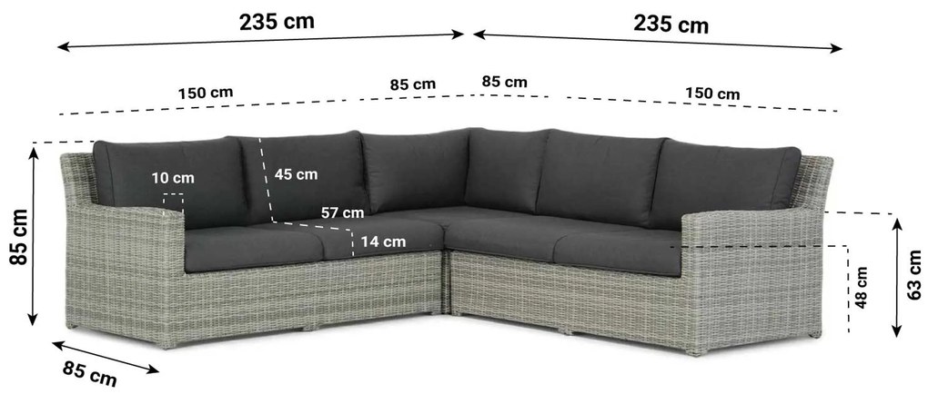 Loungeset tuin 4 personen Wicker Grijs Garden Collections Giardino
