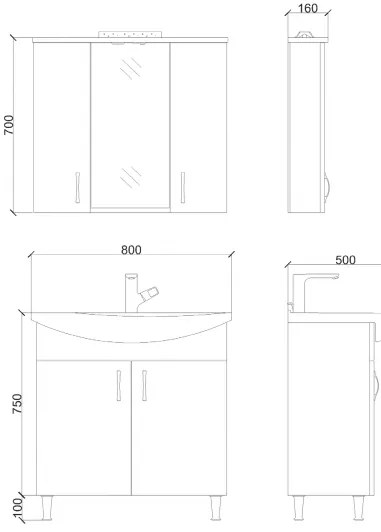 SaniGoods Epoca badkamermeubel met wastafel 1 kraangat 80cm wit