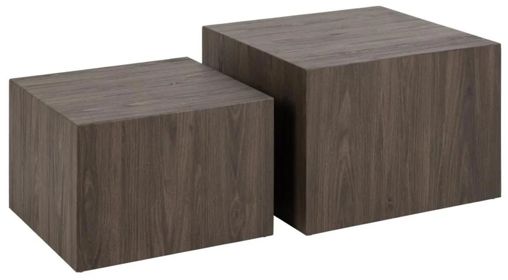 Blok Salontafel Set Donkerbruin Hout - 58 X 58cm.